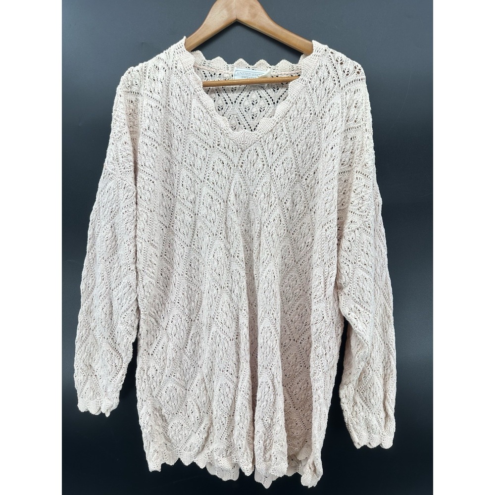Light Pink Open-Knit V-Neck Women's Sweater